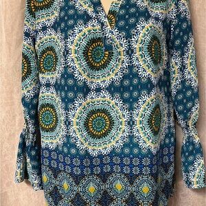 Tacera Blue and Yellow Geometric Blouse
